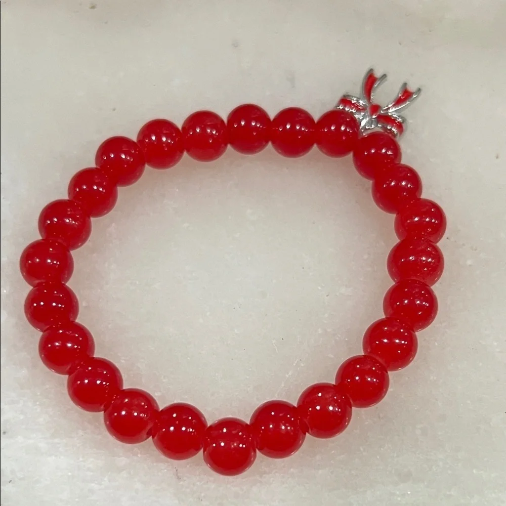 Elegant Red Beaded Bracelet with Bow Charm